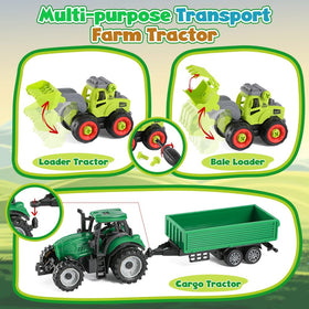 FRUSE detachable tractors show multiple configurations for hands-on construction play.