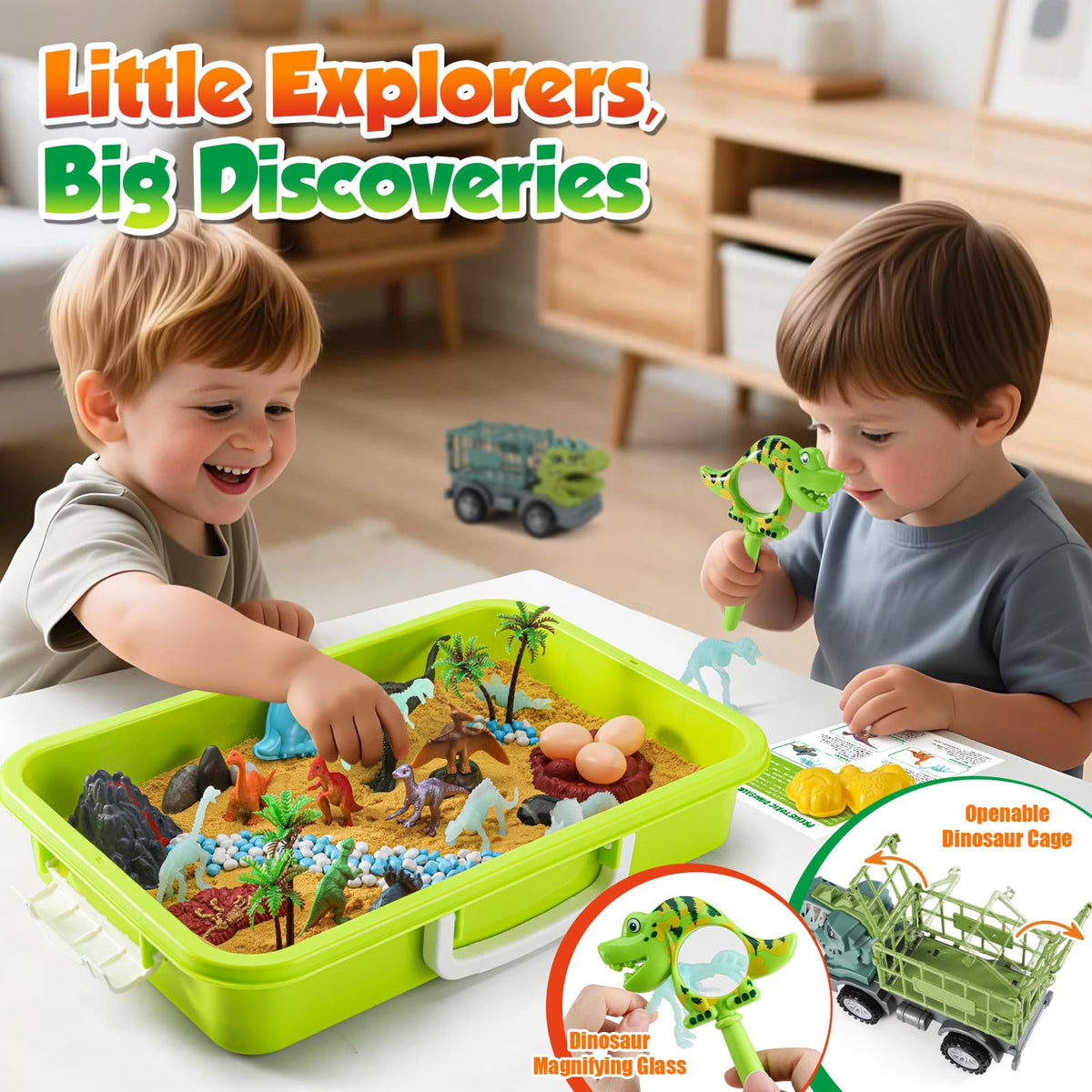 FRUSE dinosaur magnifying glass helps kids inspect tiny fossil-like details.
