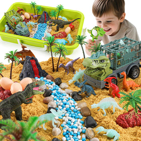 FRUSE dinosaur figures inside the sandbox for imaginative play and exploration.