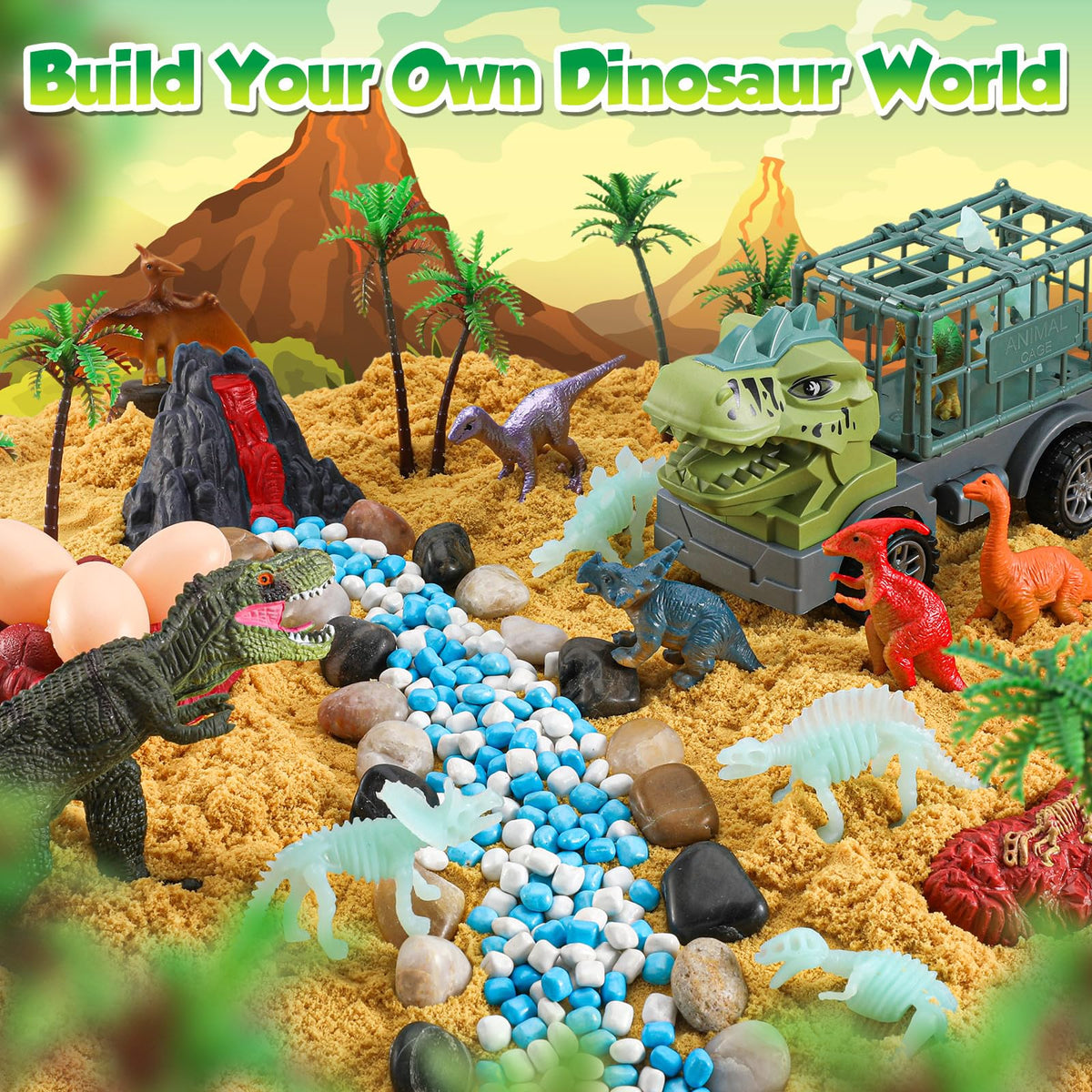 FRUSE dinosaur truck and tools support hands-on setup and storytelling.