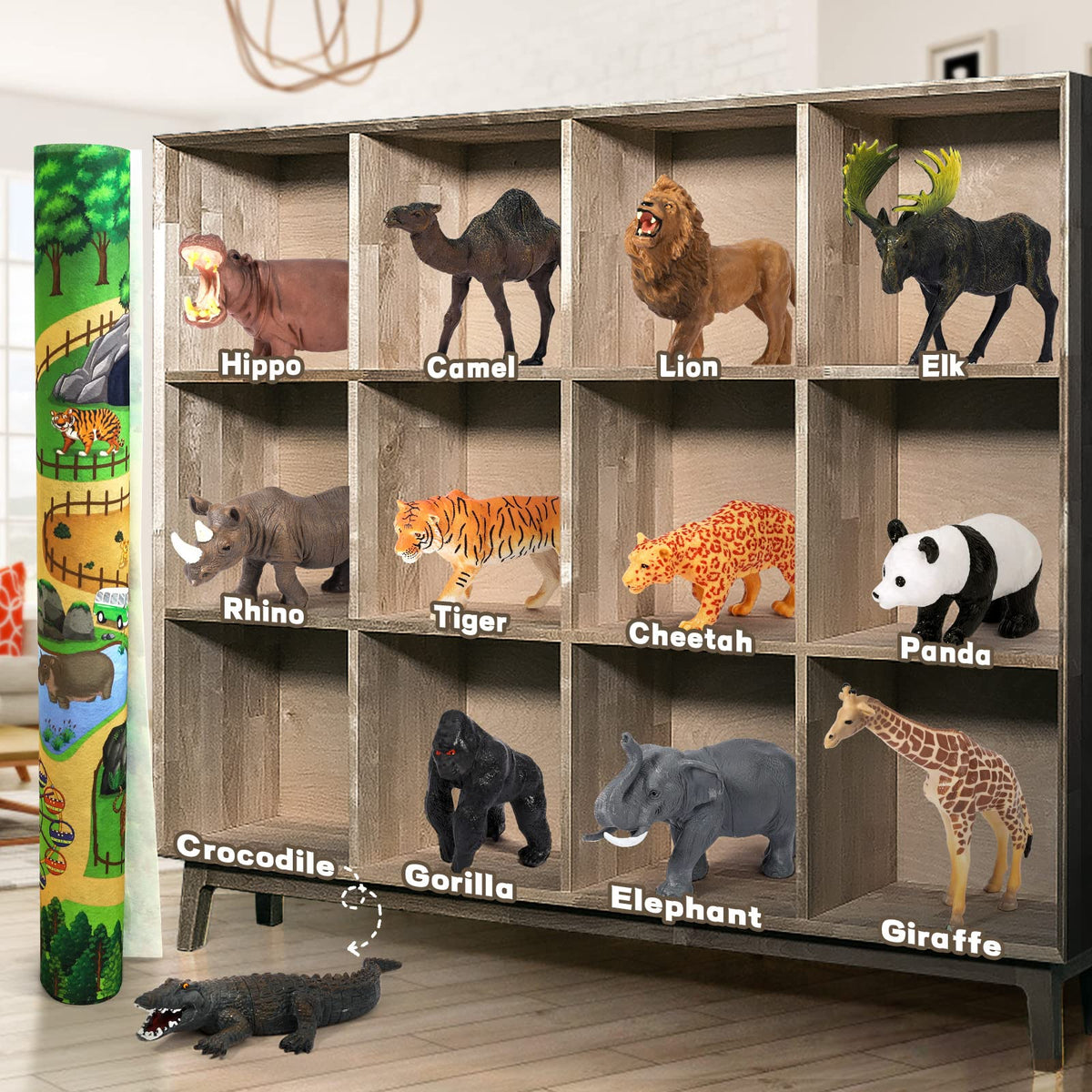 FRUSE elephant figurine adds lifelike presence for interactive learning.