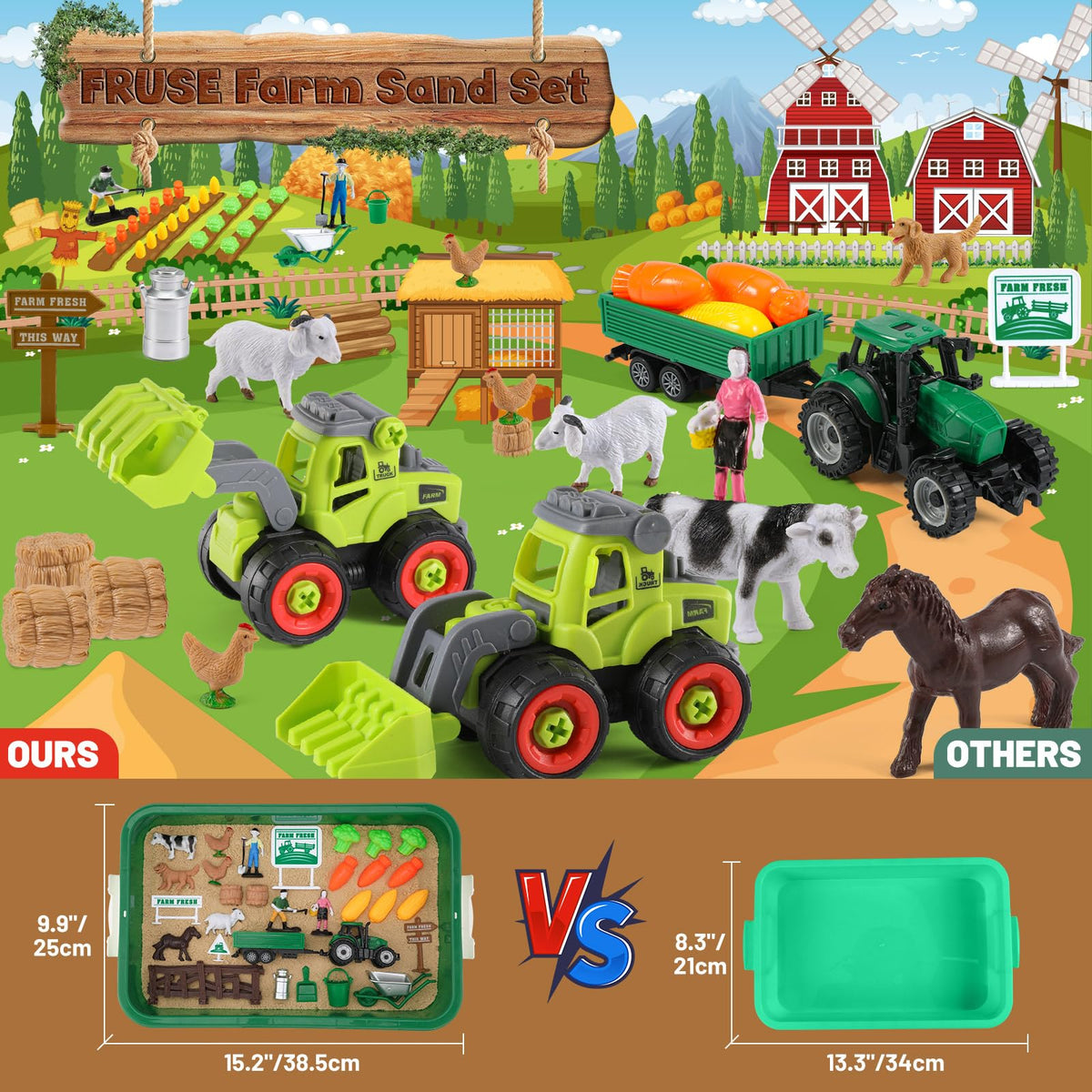 FRUSE sensory sand texture is moldable for squeezing and shaping pretend farms.