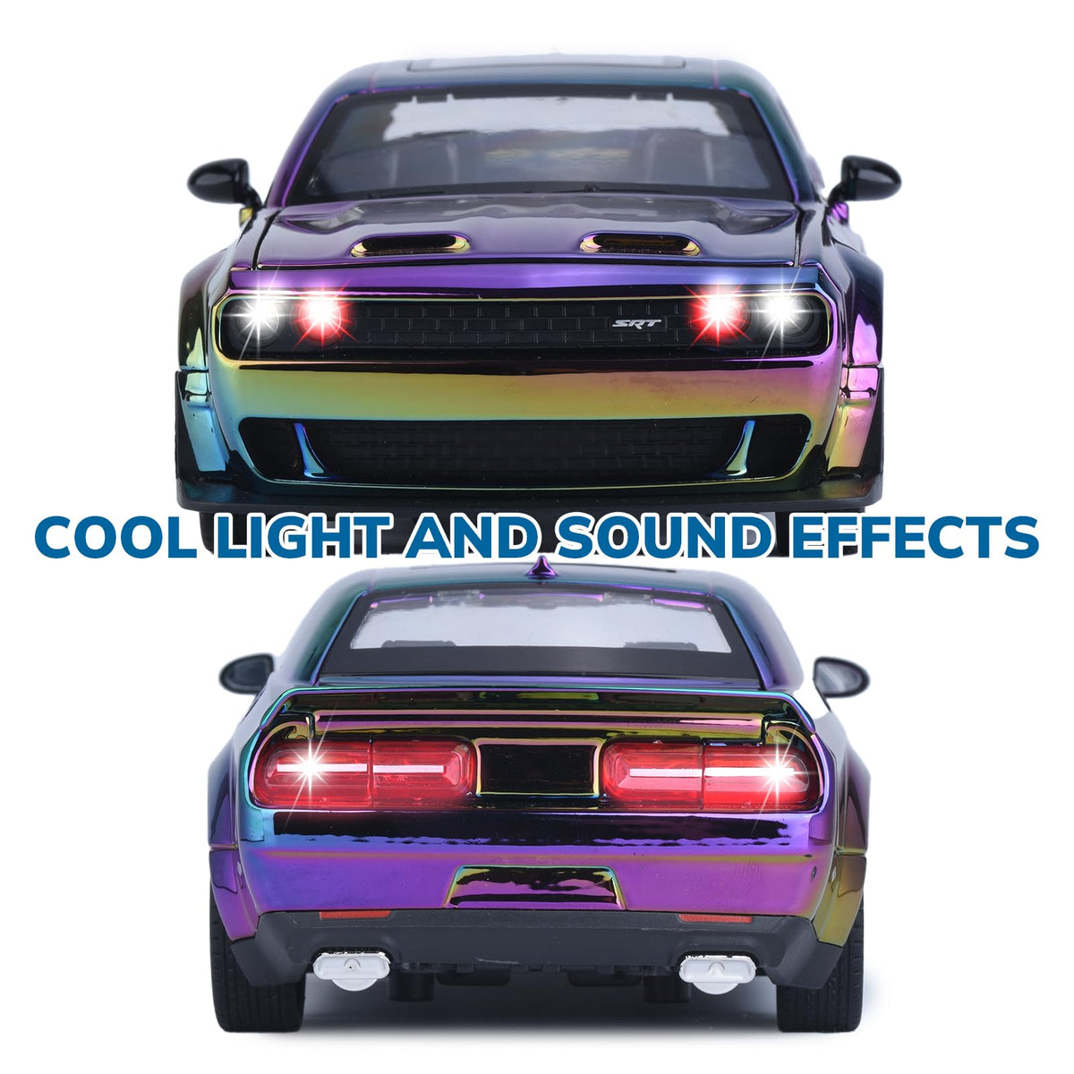 FRJV Hellcat SRT 1/24 diecast car open doors gradient purple for interactive play