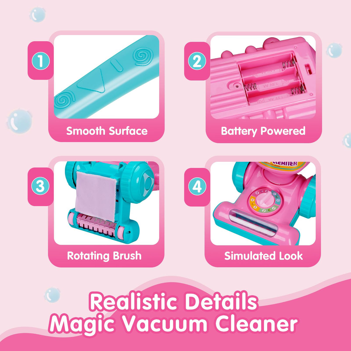 FS kids pretend vacuum promotes role-play as family chores become fun.