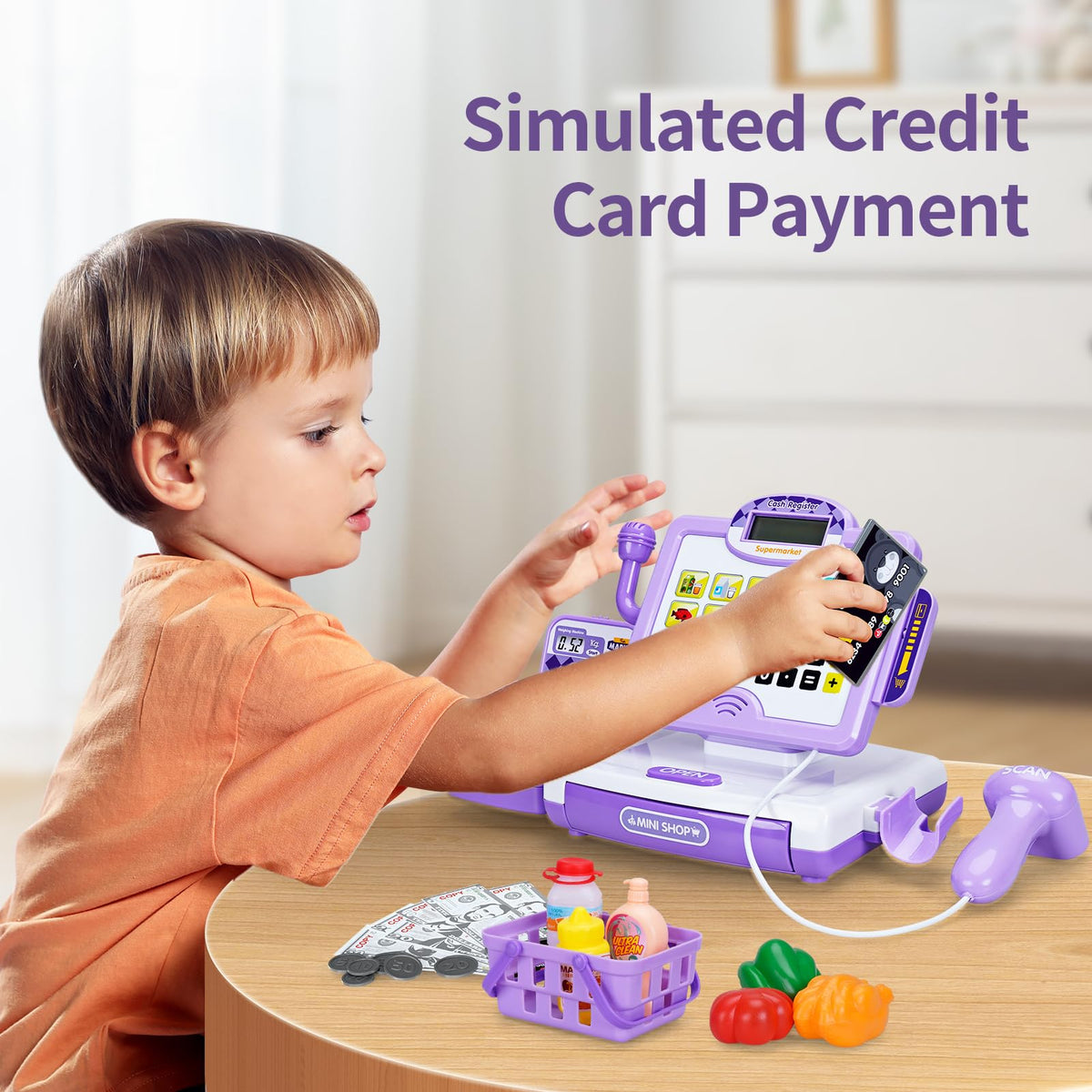 FS Pretend Play Cash Register Basket – includes shopping basket for interactive shopping.