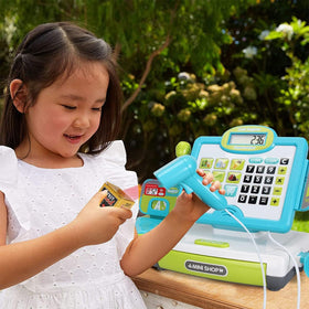 FS Pretend Play Cash Register Microphone lets kids practice speaking during pretend shopping
