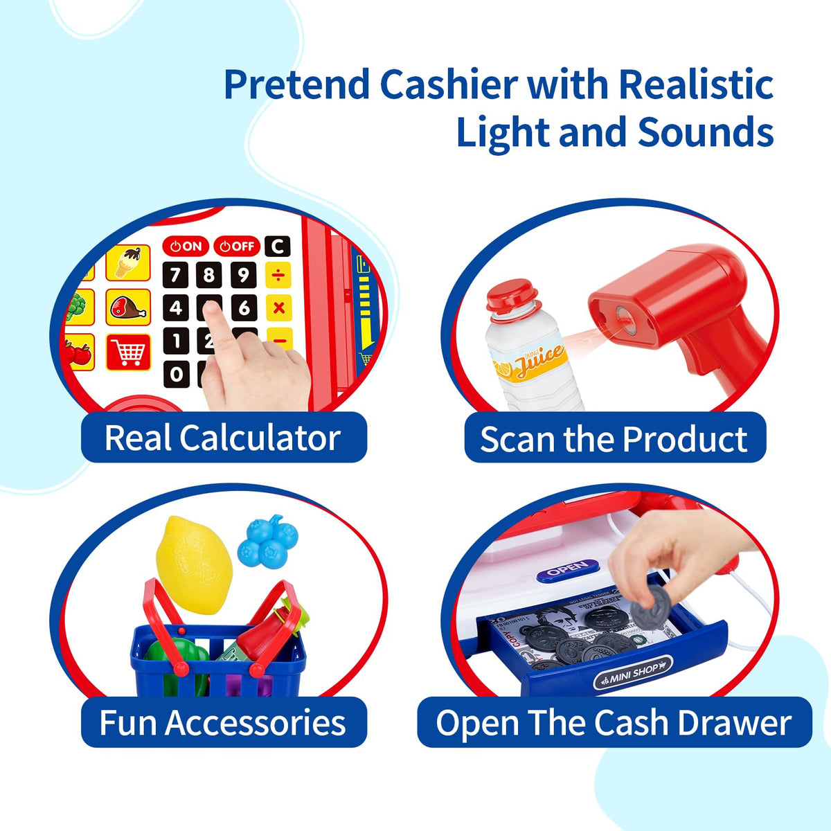 FS Toy Cash Register drawer open showing working cash drawer during play