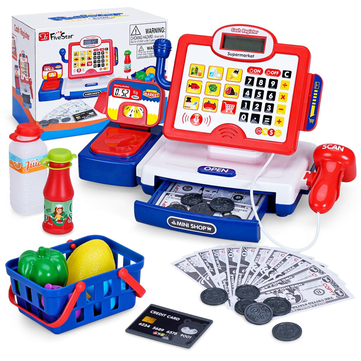 FS Toy Cash Register front view with scanner for immersive pretend shopping
