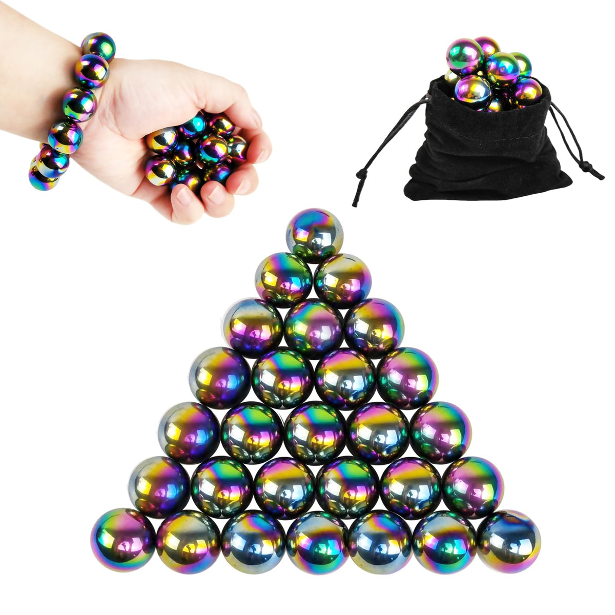 FSFHSJ magnet stones 28-piece set with rainbow balls for desk focus.