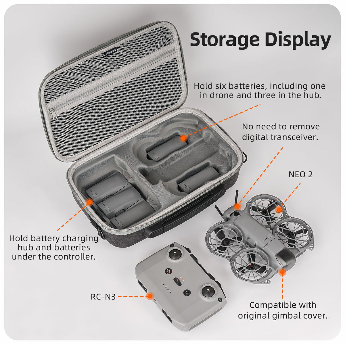 FSIDIWT case layout showing organized space for drone, remote, and accessories.