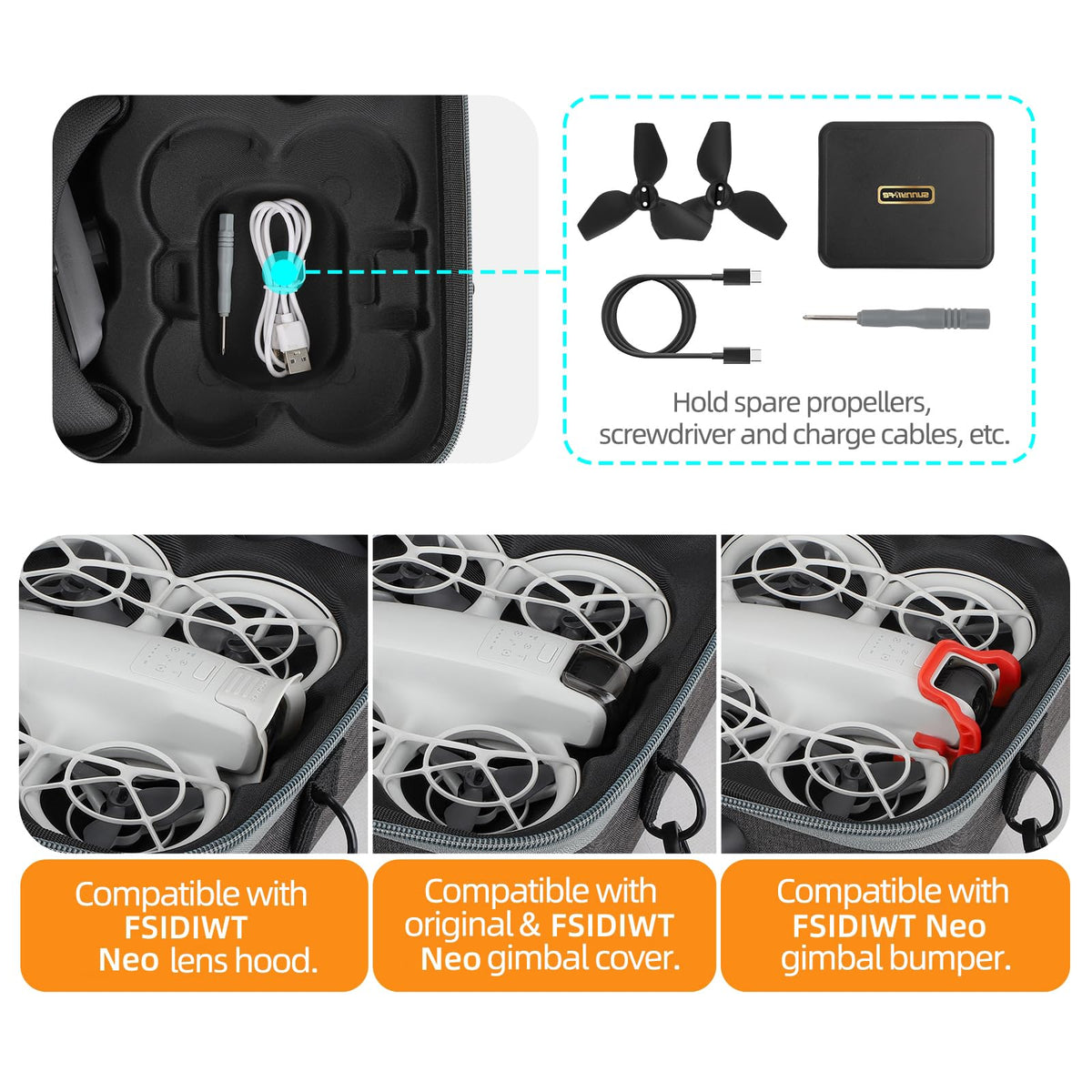 FSIDIWT Neo Goggles N3 case fits drone and four batteries securely