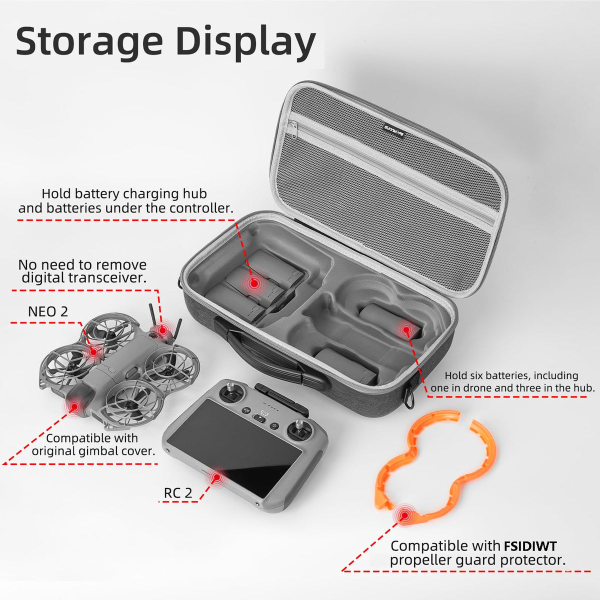 FSIDIWT Neo 2 carrying case interior organization for drone, RC2 remote, and batteries