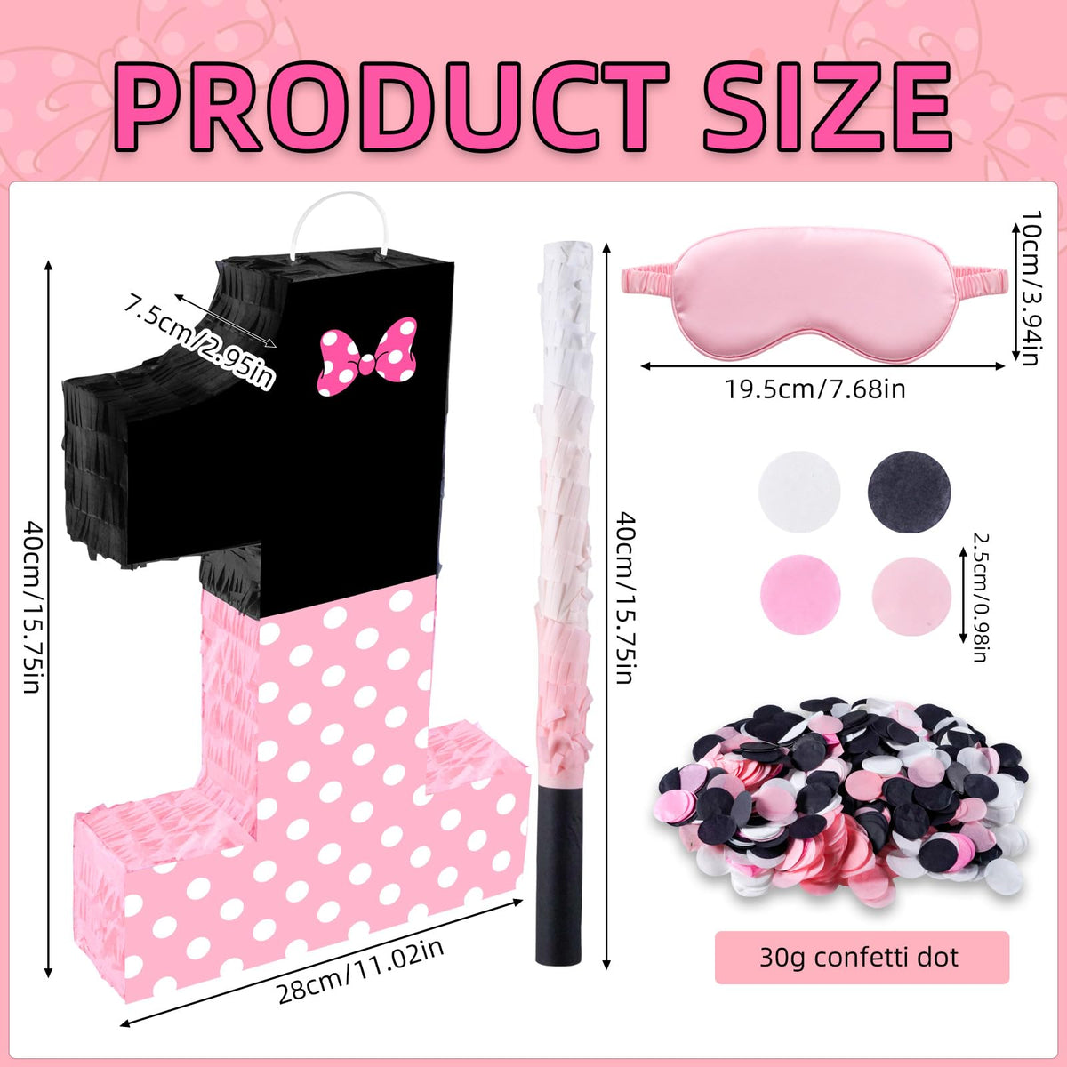 Fsnjcz pink bow pinata with double-sided print for visibility from any angle.