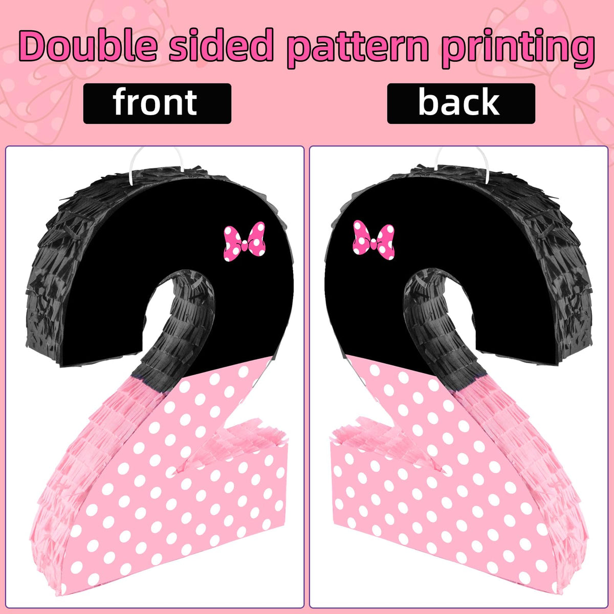 FSNJCZ pink bow pinata with double-sided printing for visible artwork from any angle.
