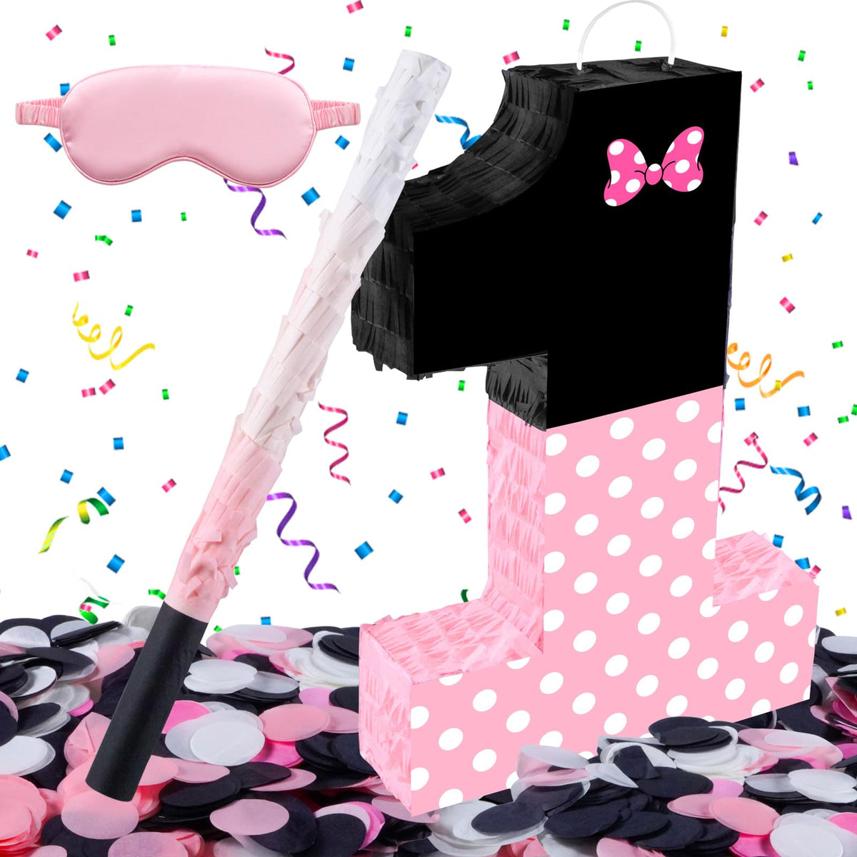 Fsnjcz pink bow pinata number 1 for birthday decor and party fun.
