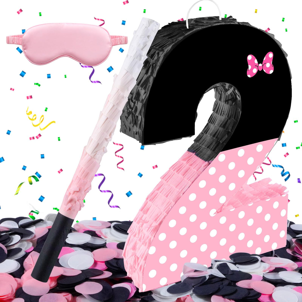 FSNJCZ pink bow pinata number 2 ready for hanging, ideal for interactive birthday games.