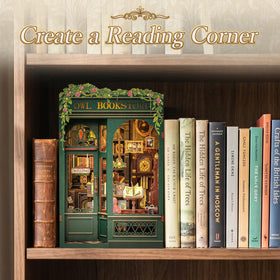 Fsolis Book Nook Kit assembly scene shows puzzle pieces fitting together.