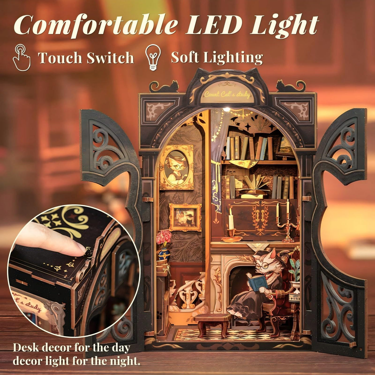 Fsolis Book Nook Kit dust cover protects the finished diorama from dust.