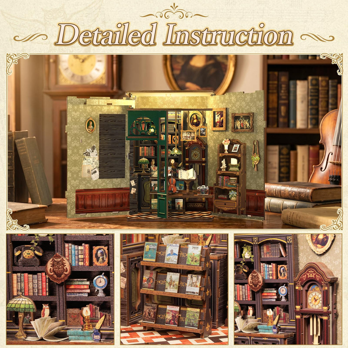 Fsolis Book Nook Kit instructions illustration guides beginner builders.