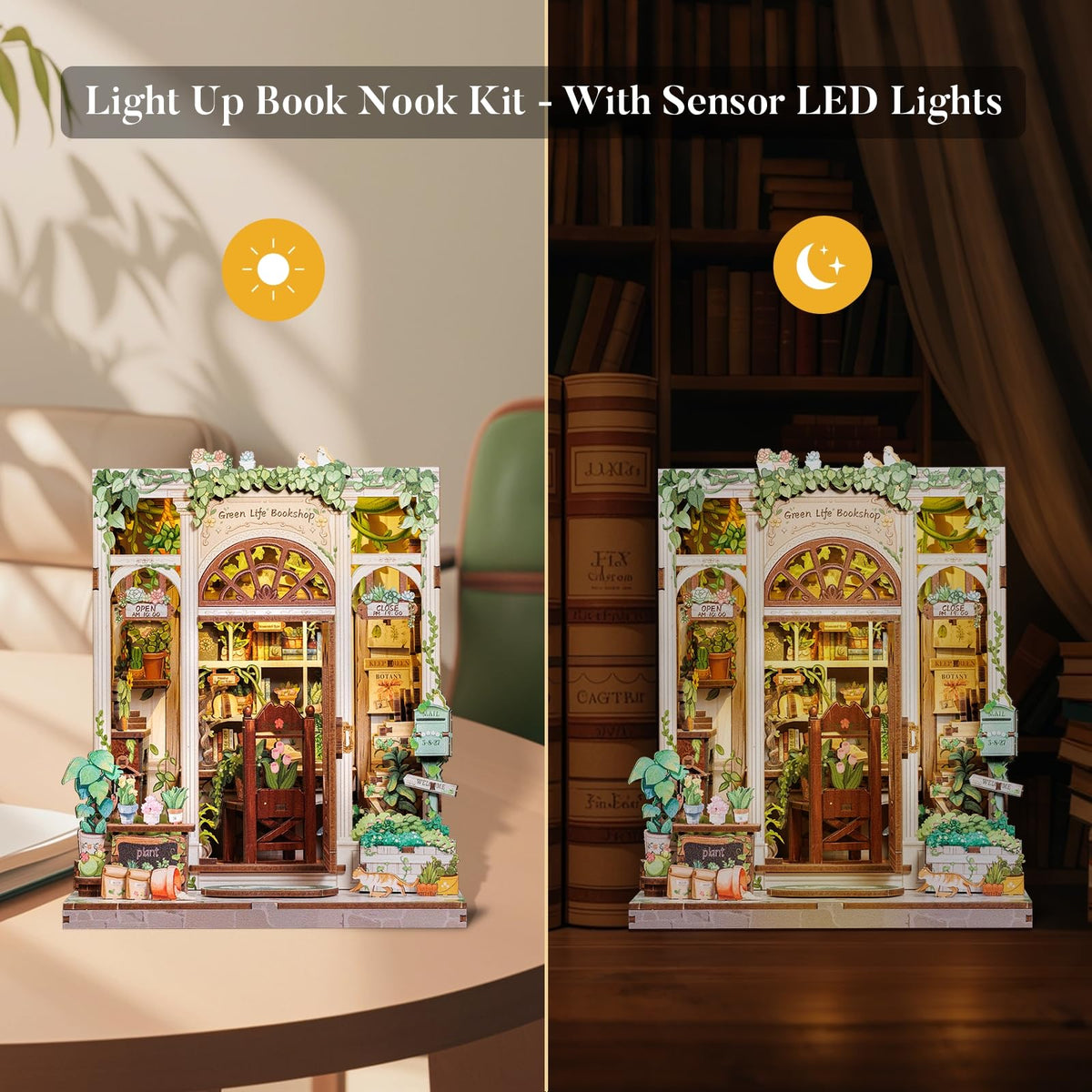 Fsolis Book Nook Kit laser-cut wooden pieces show craftsmanship.
