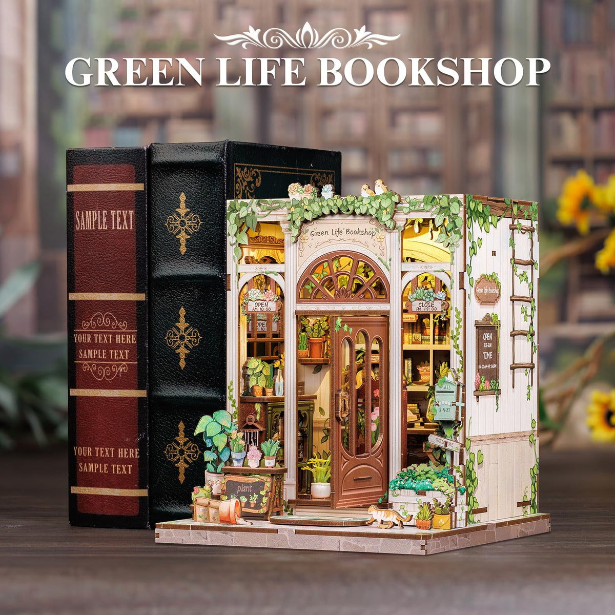 Fsolis Book Nook Kit LED lighting adds warm ambience.