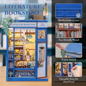 Fsolis Book Nook Kit with LED glow highlights tiny diorama details.