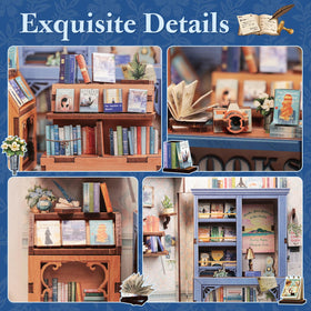 Fsolis Book Nook Kit finished diorama fits between books on display.