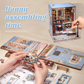 Fsolis Book Nook Kit pieces layout shows pre-cut parts for easy assembly.