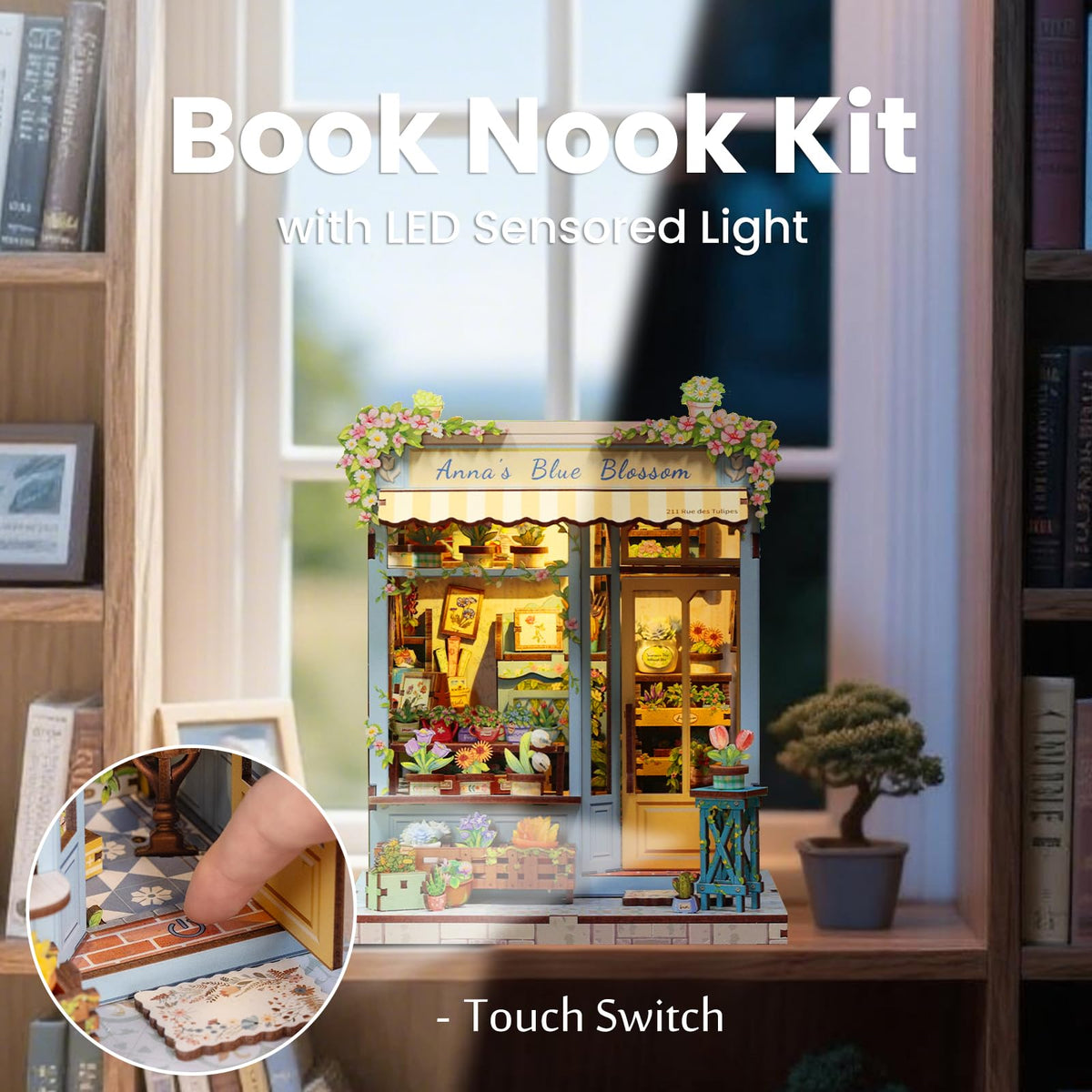 Fsolis Book Nook Kit shelf decor on bookshelf elevates room charm.