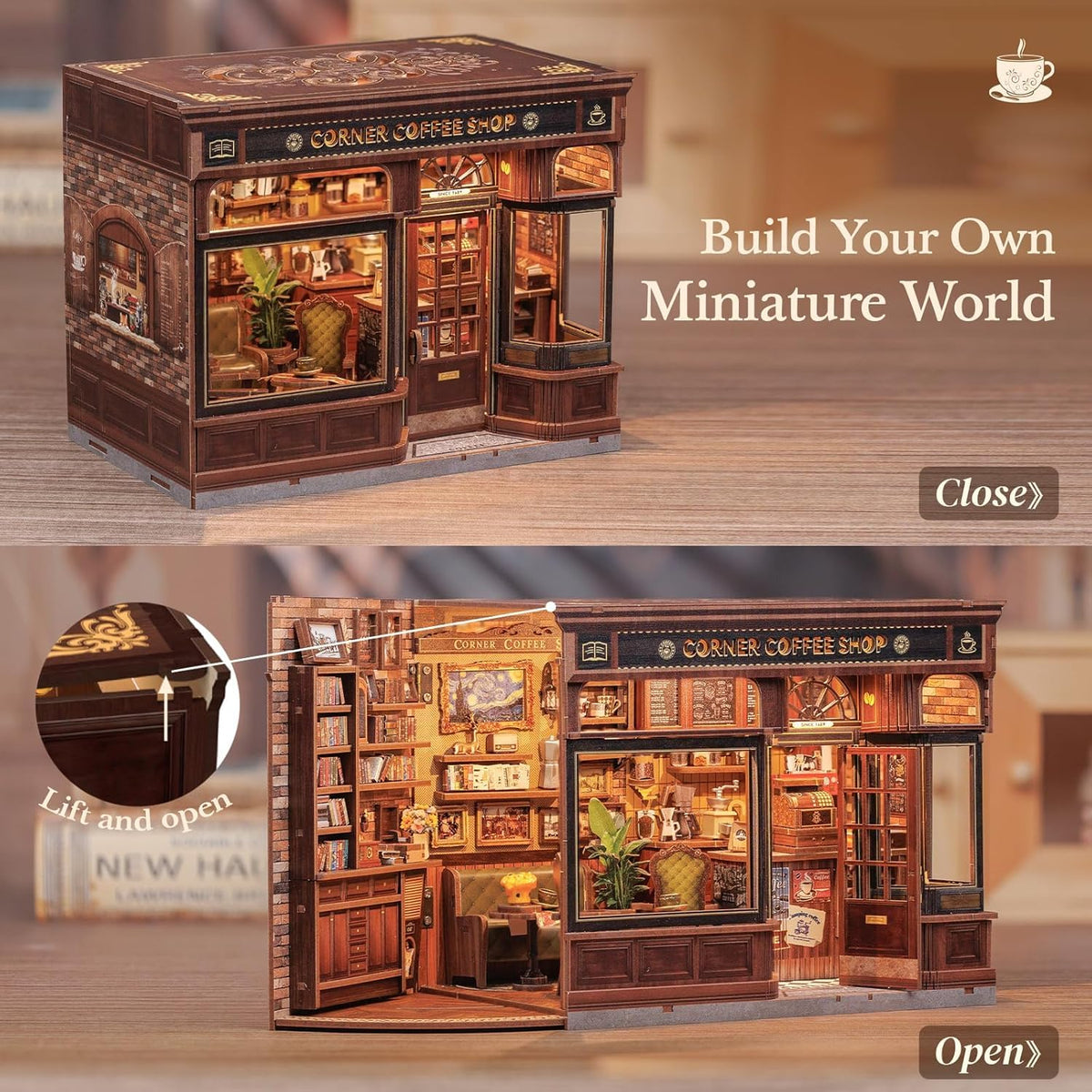 Fsolis Book Nook Kit displayed on a bookshelf as a charming decorative bookend.