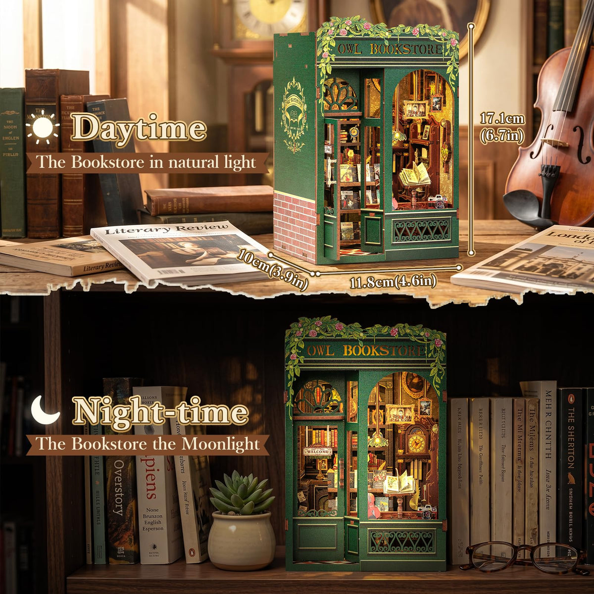 Fsolis Book Nook Kit snap-fit pieces enable easy, glue-minimal building.