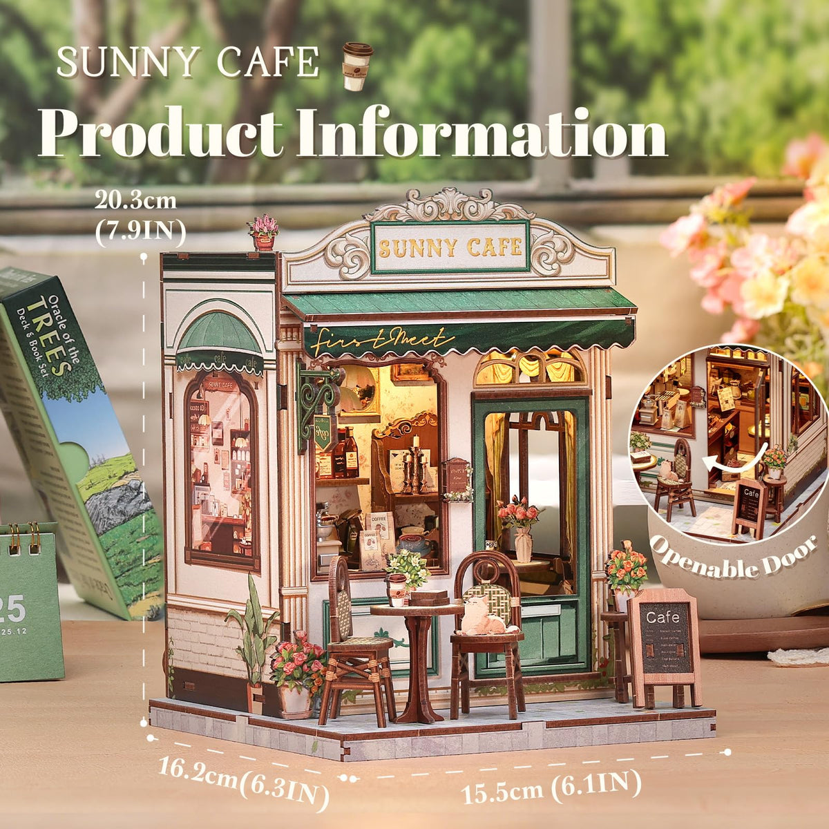 Fsolis Sunny Cafe diorama closeup reveals intricate wood textures.