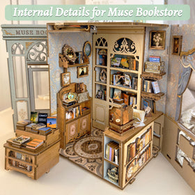 Fsolis Muse Bookstore miniature books and utensils for realistic detail.
