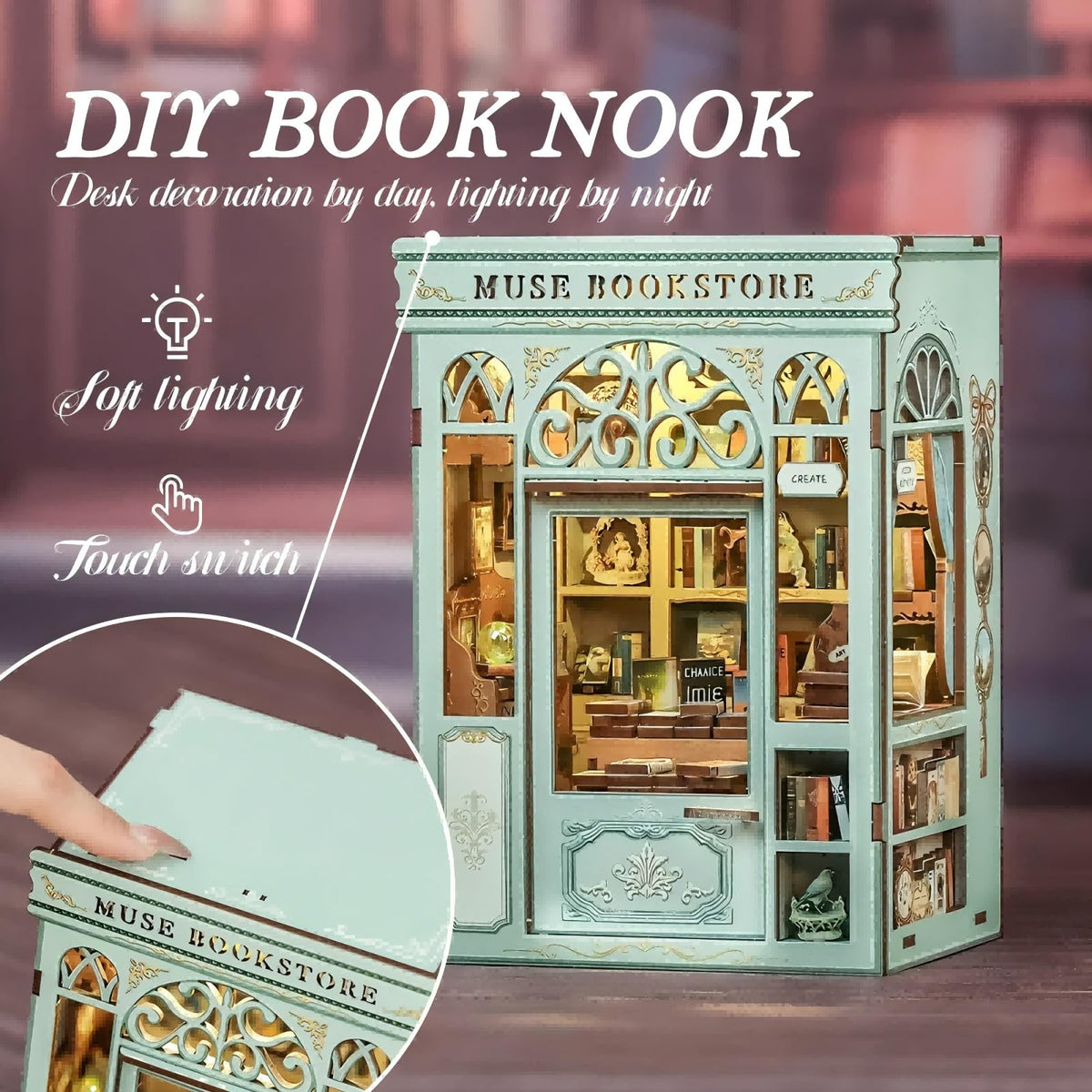 Fsolis miniaturized Muse scene appeals to book lovers and crafters.