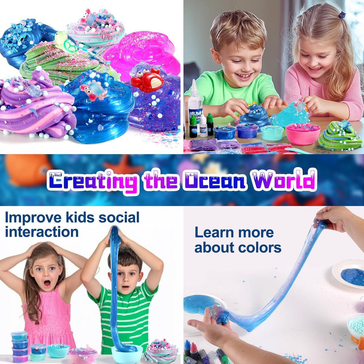 FSUTVITG Ocean Slime Kit butter slime texture showcased for satisfying stretch.