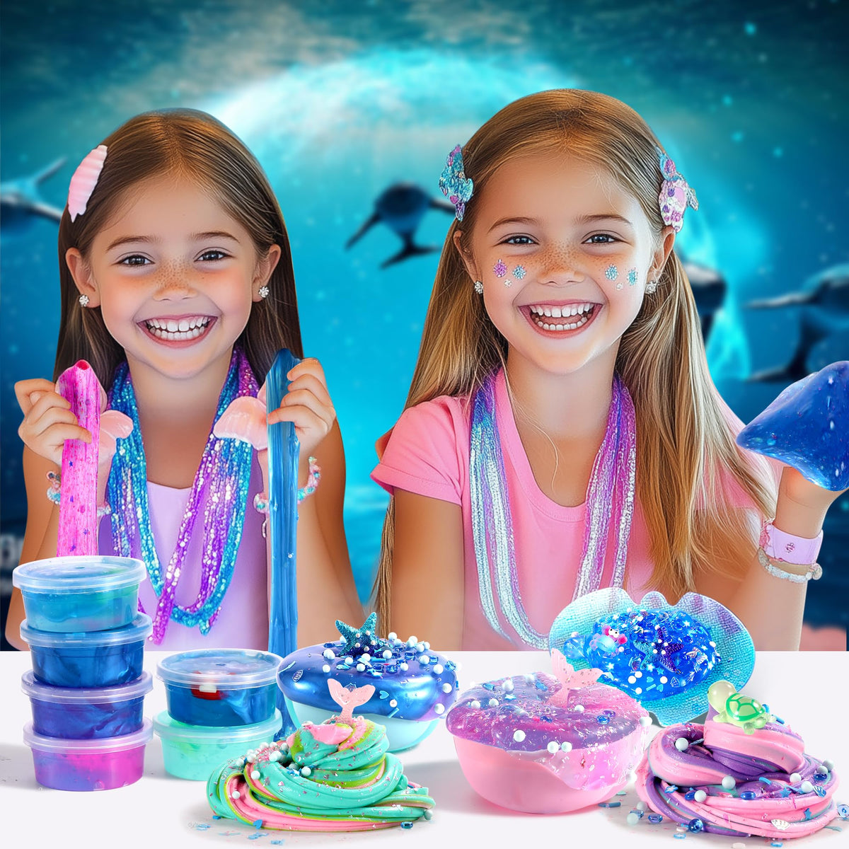 FSUTVITG Ocean Slime Kit sensory play setup invites collaborative crafting.