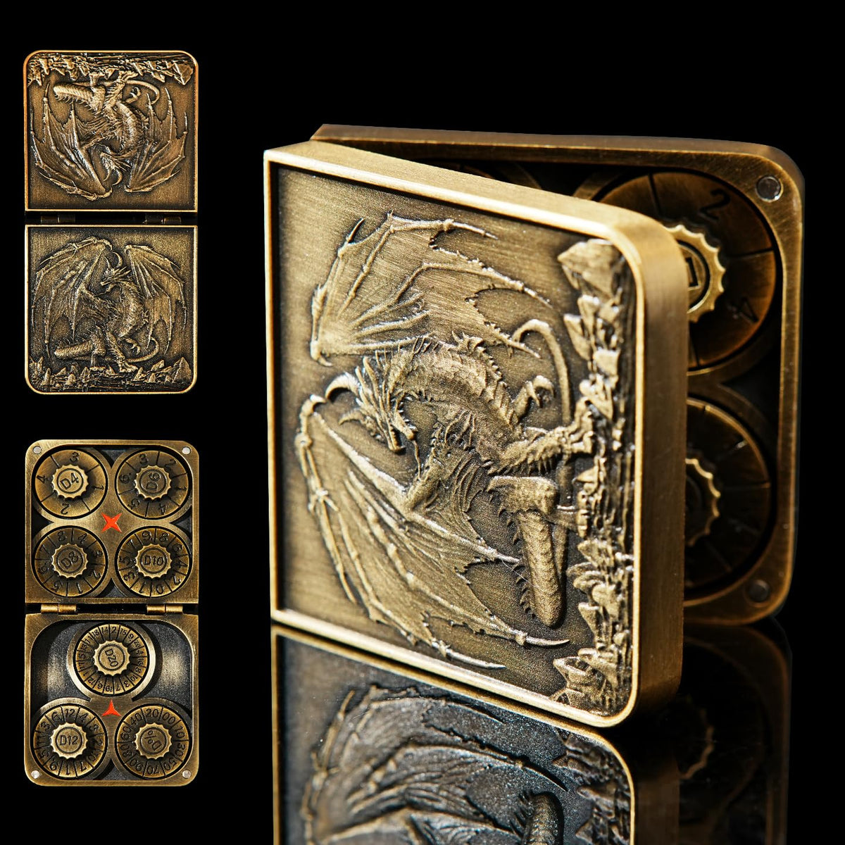 FTNNGIME 7-in-1 spinner dice with dragon motif for portable RPG sessions.