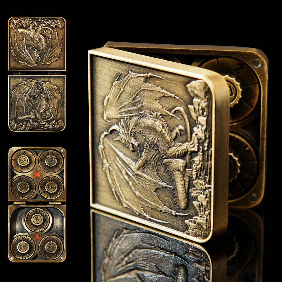 FTNNGIME 7-in-1 spinner dice with dragon motif for portable RPG sessions.