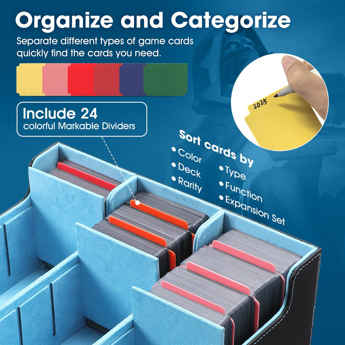 FTSFVOE 24-color divider tabs organize cards by type or set.