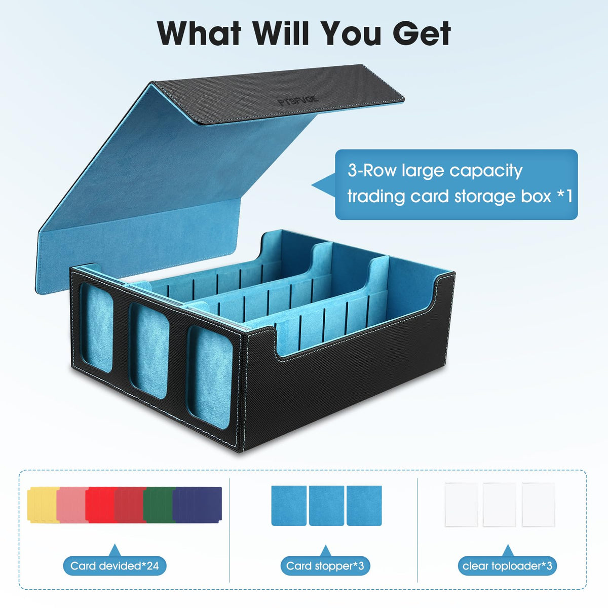 FTSFVOE large-capacity box holds 2400 sleeveless cards for tournaments.