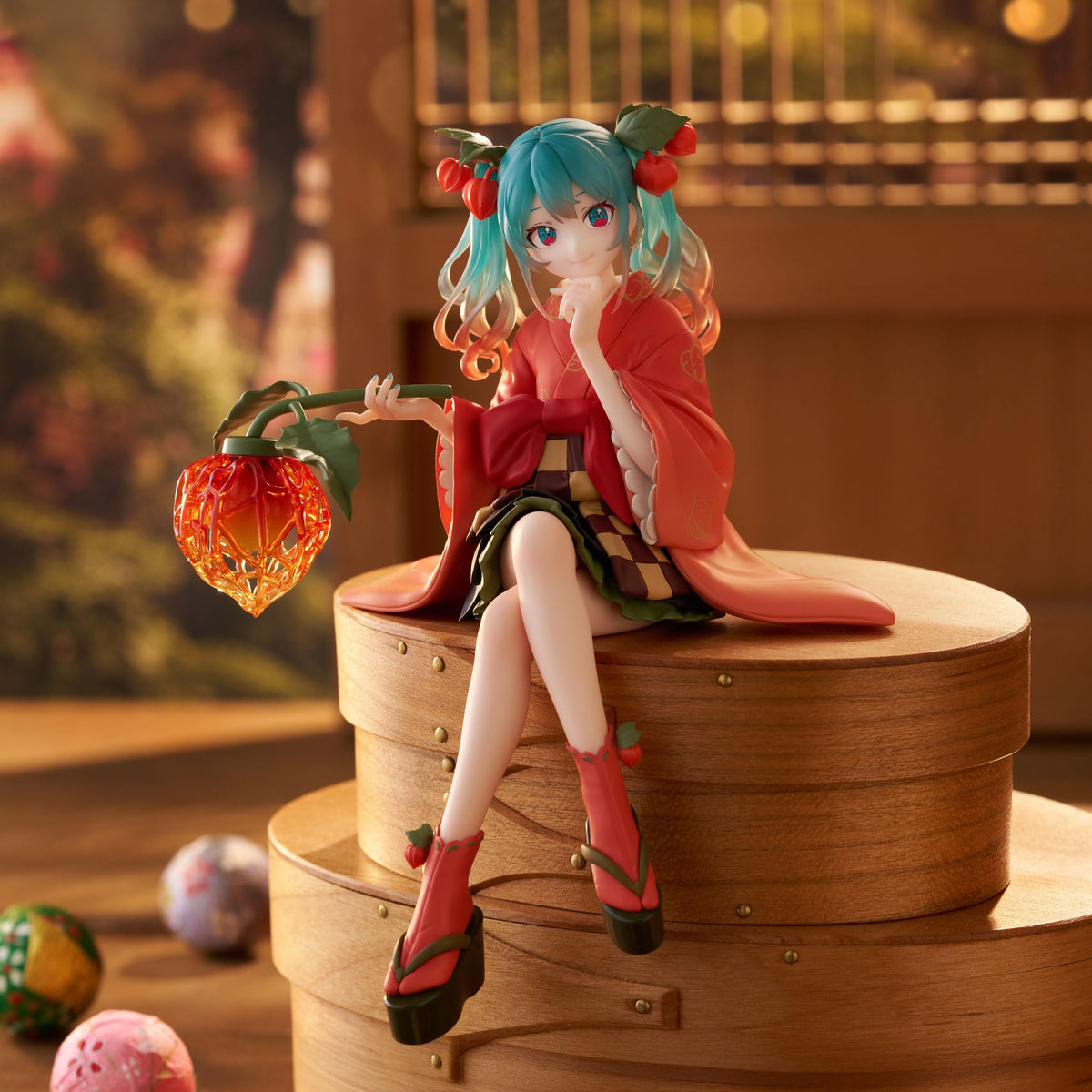 FuRyu Hatsune Miku Noodle Stopper Figure Base Stand included for stable presentation.