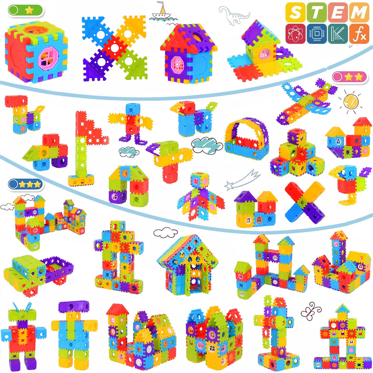 FUBAODA blocks in action to develop fine motor skills through snapping connectors.