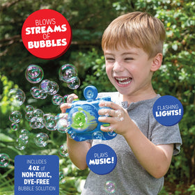 Fubbles Bubble Camera blue button press mimics real shutter during play