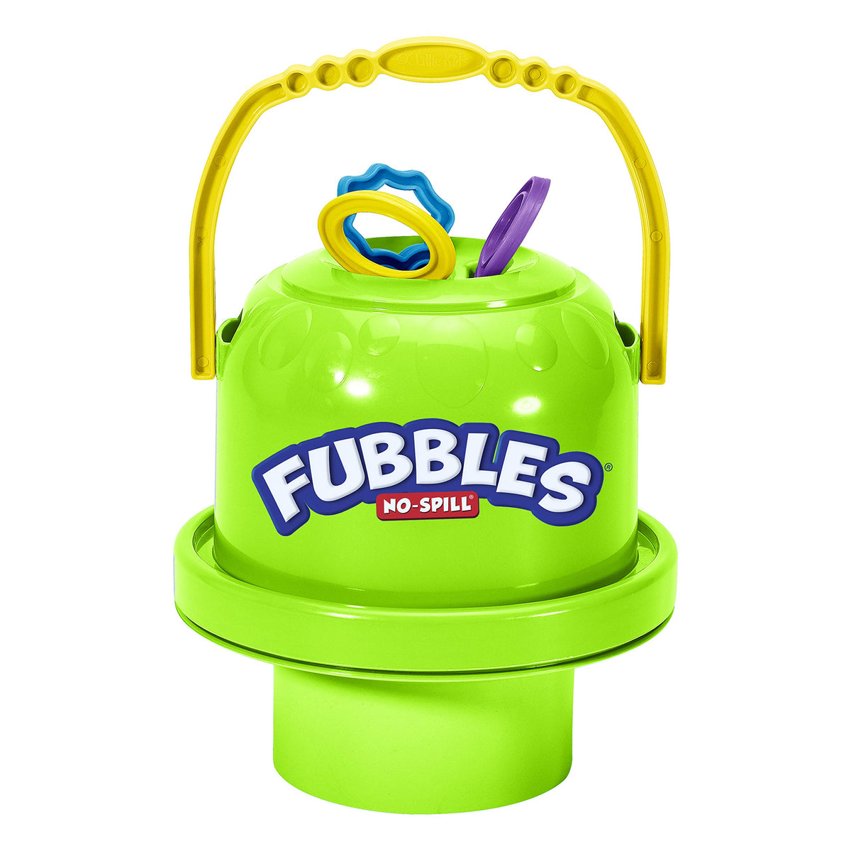 Fubbles Bubbles Big Bubble Bucket green with a sturdy handle for easy transport and mess-free play.