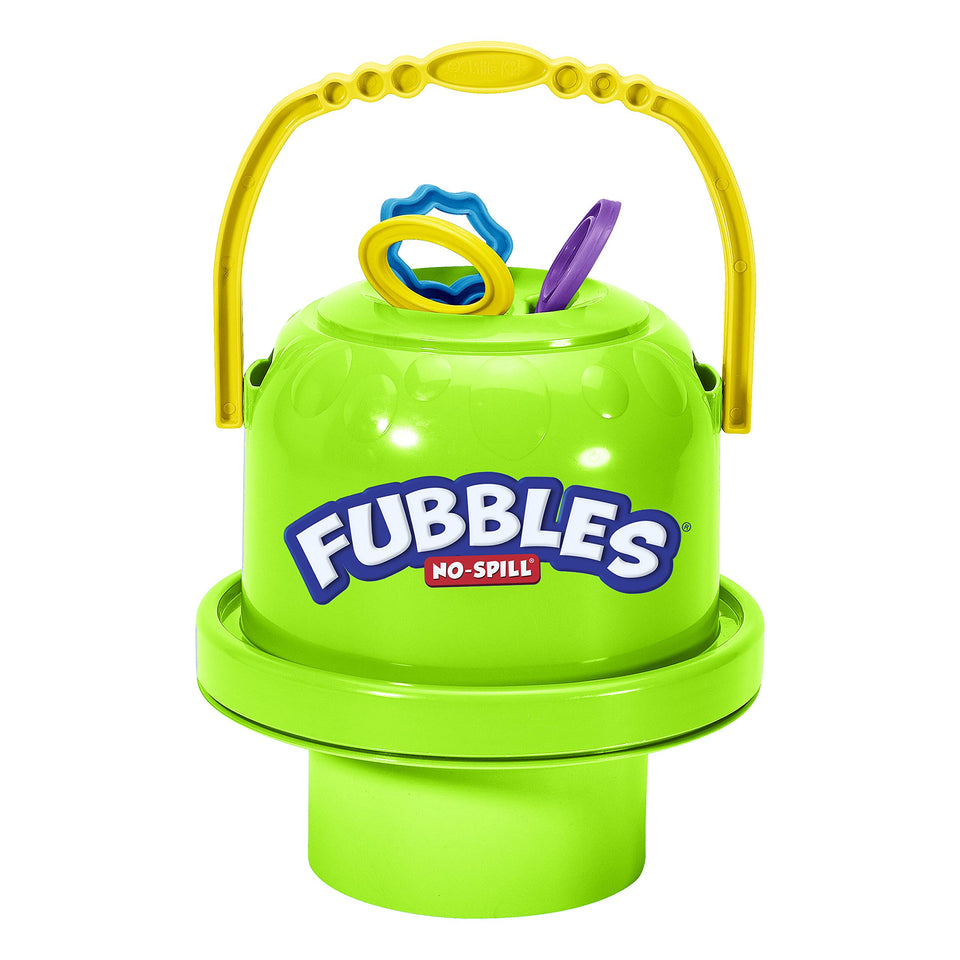 Fubbles Bubbles Big Bubble Bucket green with a sturdy handle for easy transport and mess-free play.