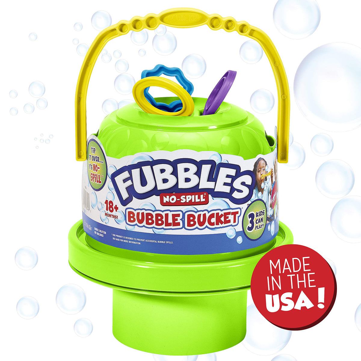 Fubbles Bubbles Big Bubble Bucket featuring a no-spill design for tidy outdoor adventures.