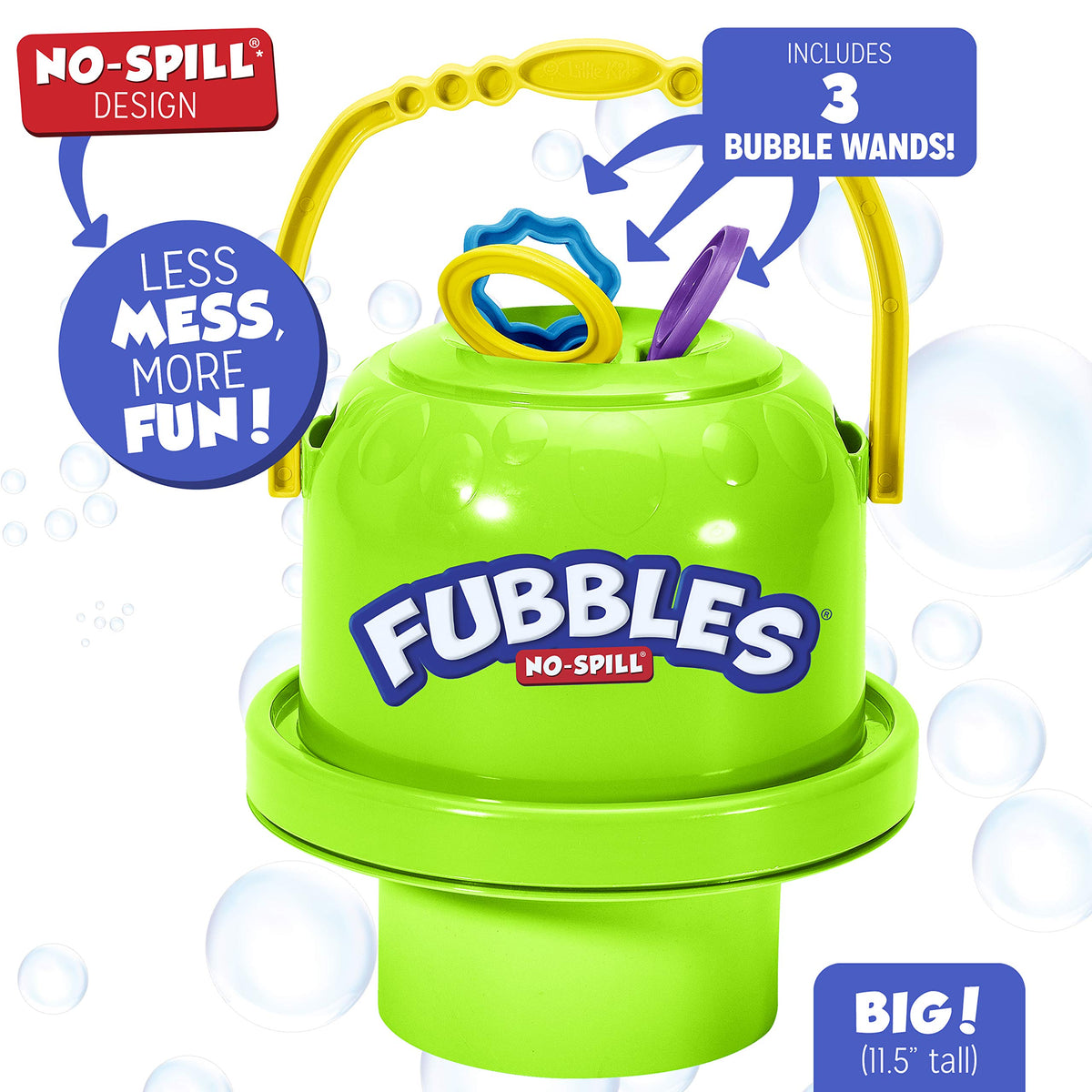 Fubbles Bubbles Big Bubble Bucket with three wands for quick bubble action and family fun.