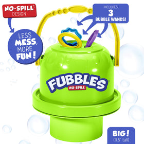Fubbles Bubbles Big Bubble Bucket with three wands for quick bubble action and family fun.