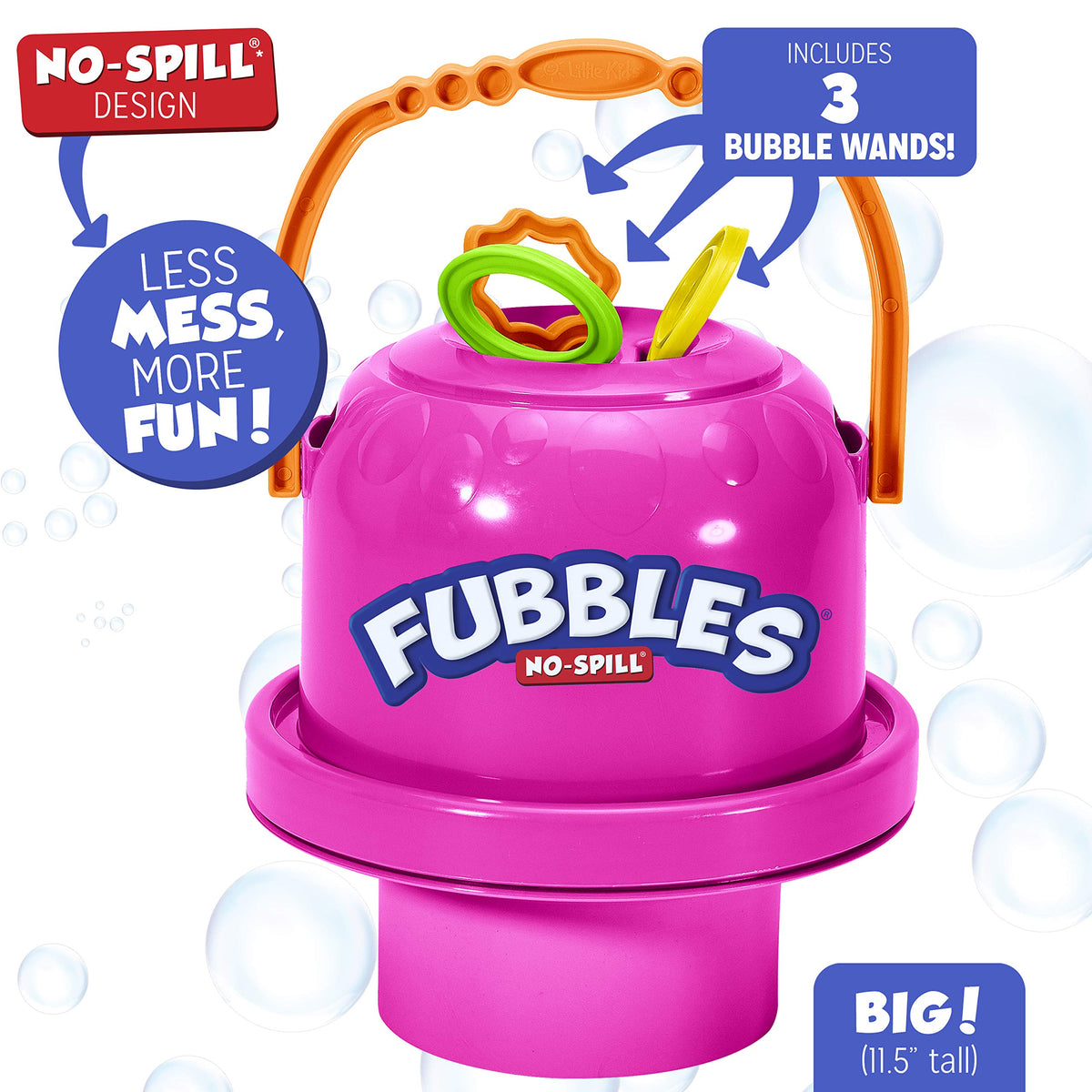 Fubbles No-Spill Bucket pink handle view enables easy carry during outdoor play.