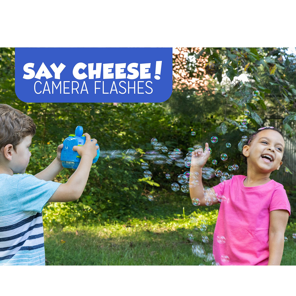 Fubbles Premium Bubble Solution bottle creates large, vibrant bubbles